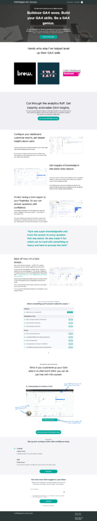 Course sales page copywriting project for KRM Digital - Screenshot of the new GA4 course landing page copy