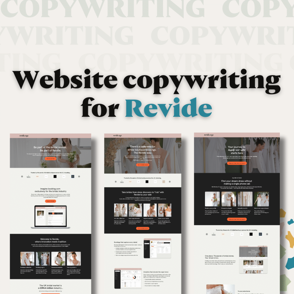 Website copywriting for Revide - Bridal booking platform - Fika Digital